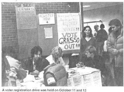 Photograph of student registration drive in the
Student Center lobby. Oct 11 and 12, 1979