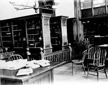 Interior view of the library
shelves, Walnut Hill, about 1875
