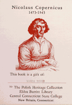 Library Bookplate illustrated with 
engraving of Nicholas Copernicus