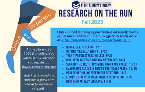Come to the library's Research on the Run workshops, online or in-person