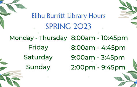The library's Spring 2023 semester hours are in effect. M-Th 8am-10:45pm; Fri: 8am-4:45pm; Sat: 9am-3:45pm; Sun: 2-9:45pm